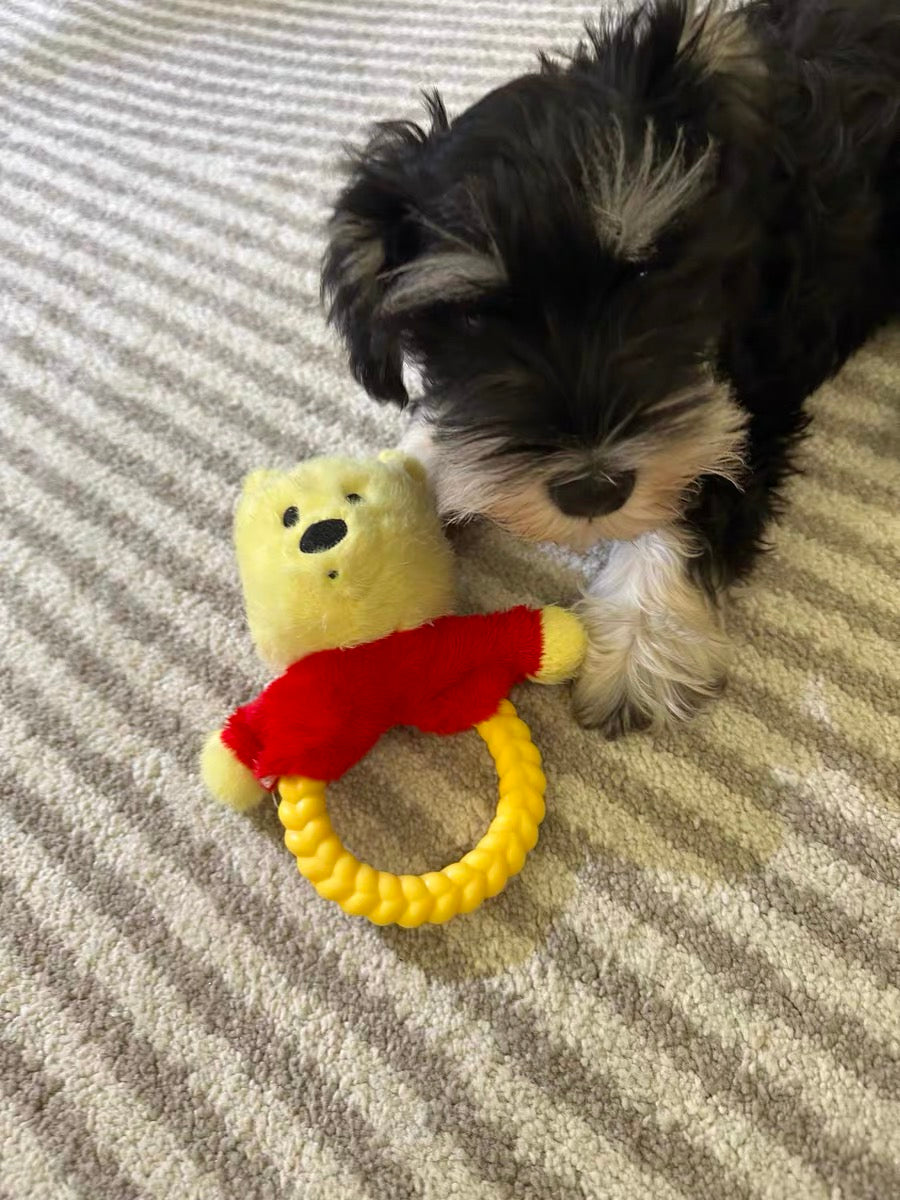 Winnie the Pooh Dog Tug Toy – Plush Chew Ring | Cute Squeaky Pull Toy for Dogs