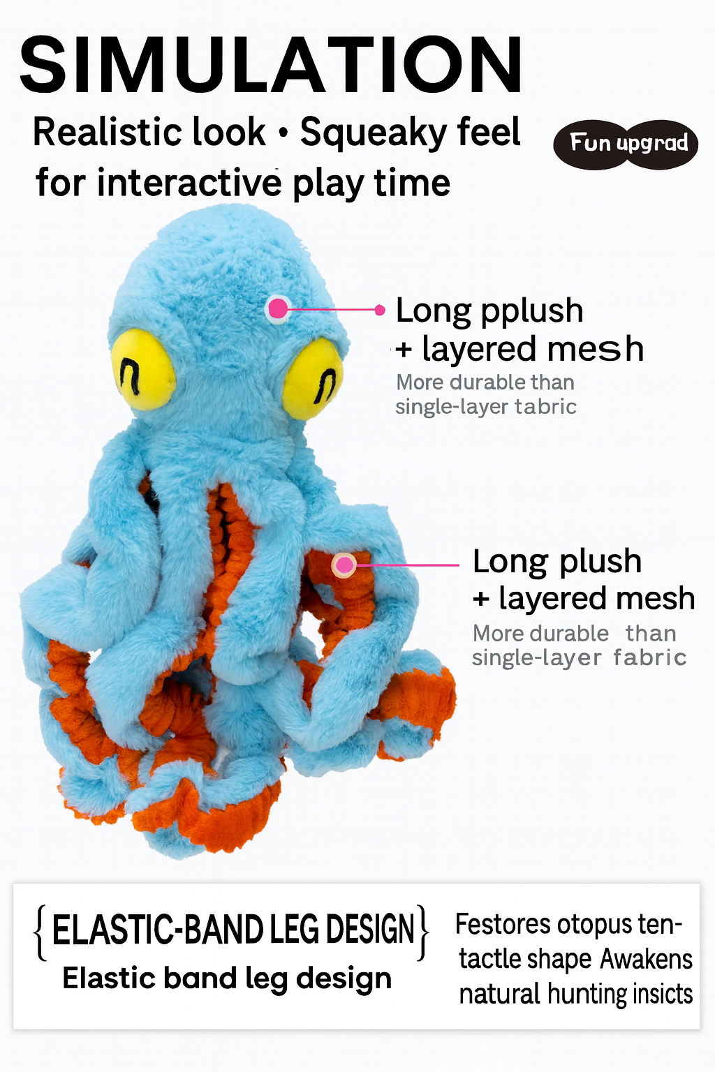 Octopus Plush Dog Toy – Squeaky Head & Elastic-Band Legs for Interactive Fun!