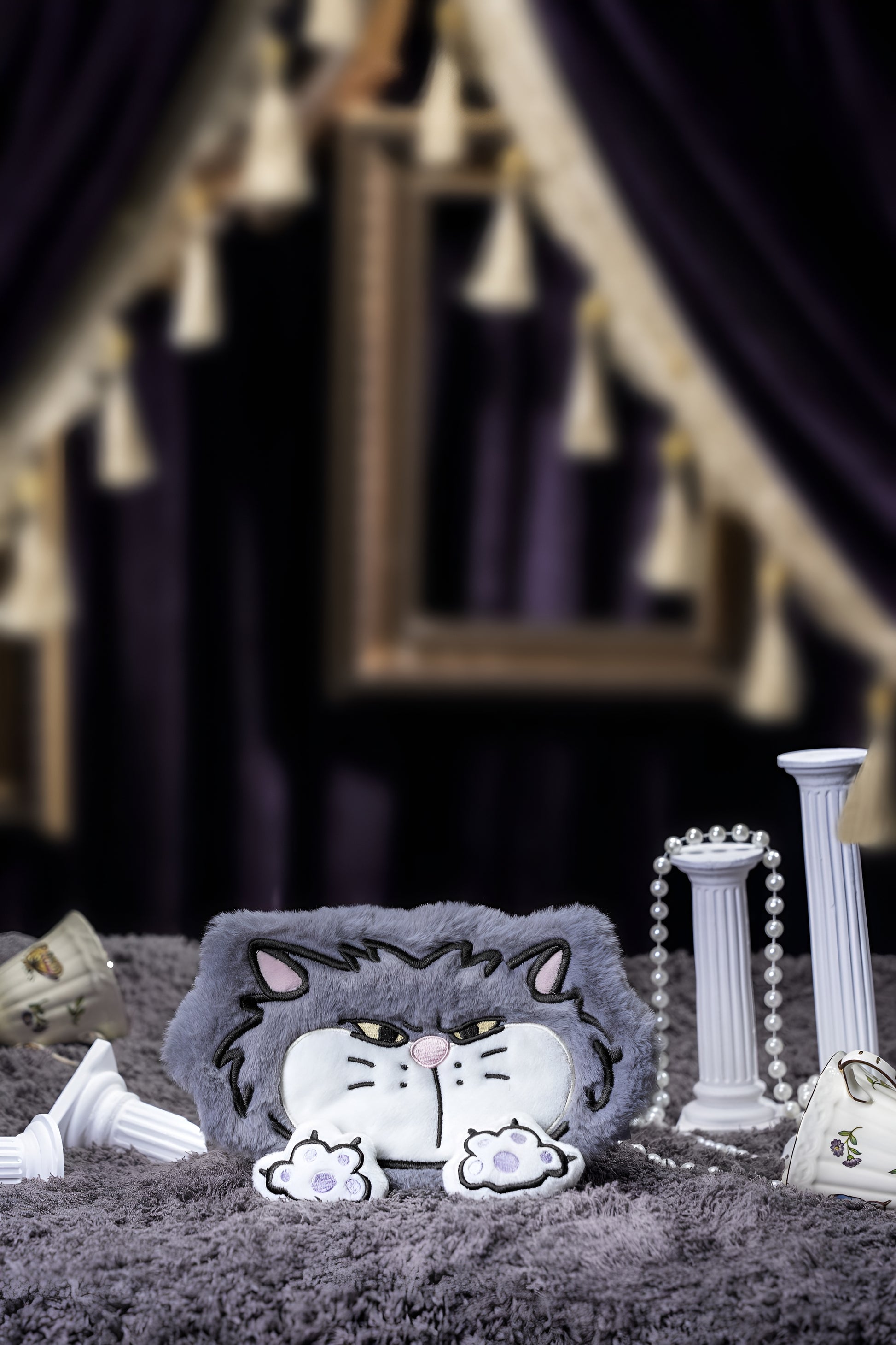 Grumpy Grey Cat Face Crinkle Toy! 😾🐱