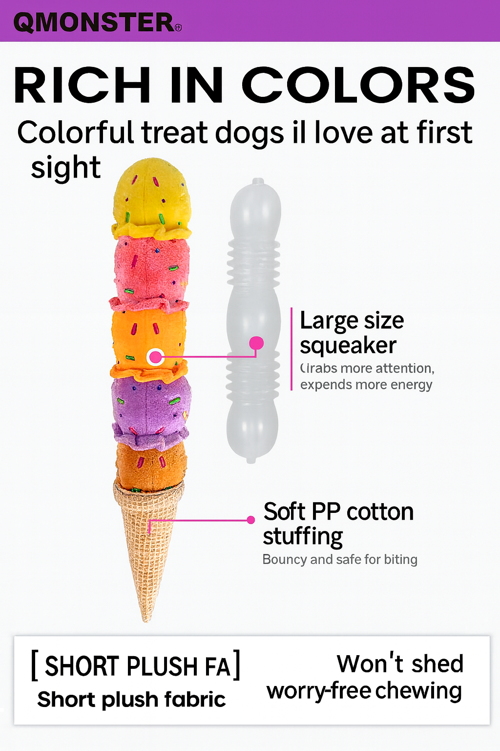 Ice Cream Plush Dog Toy – Colorful, Fun &amp; Long-Lasting Play!