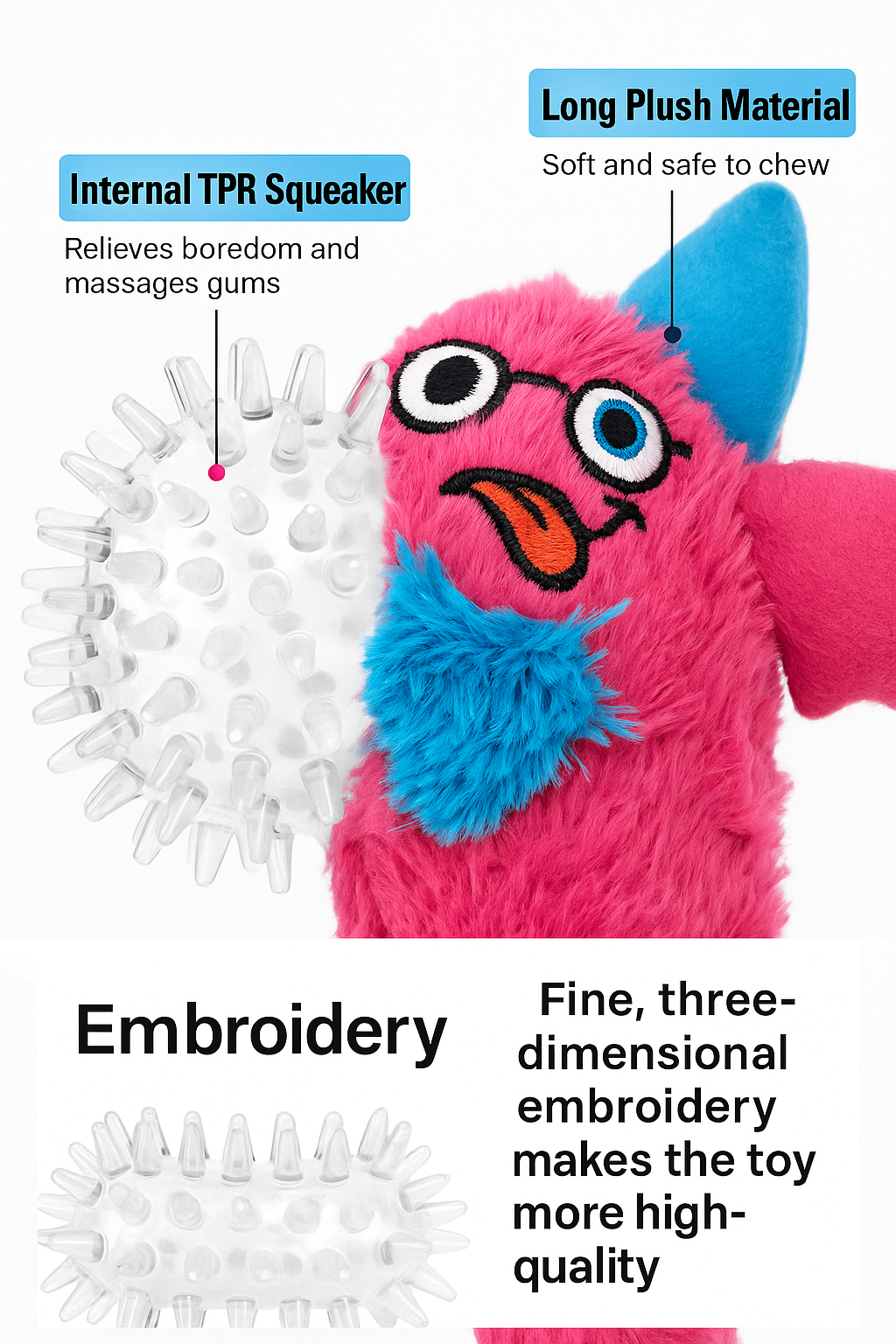 Plush Monster Dog Toy – Soft, Colorful & Durable Playmate