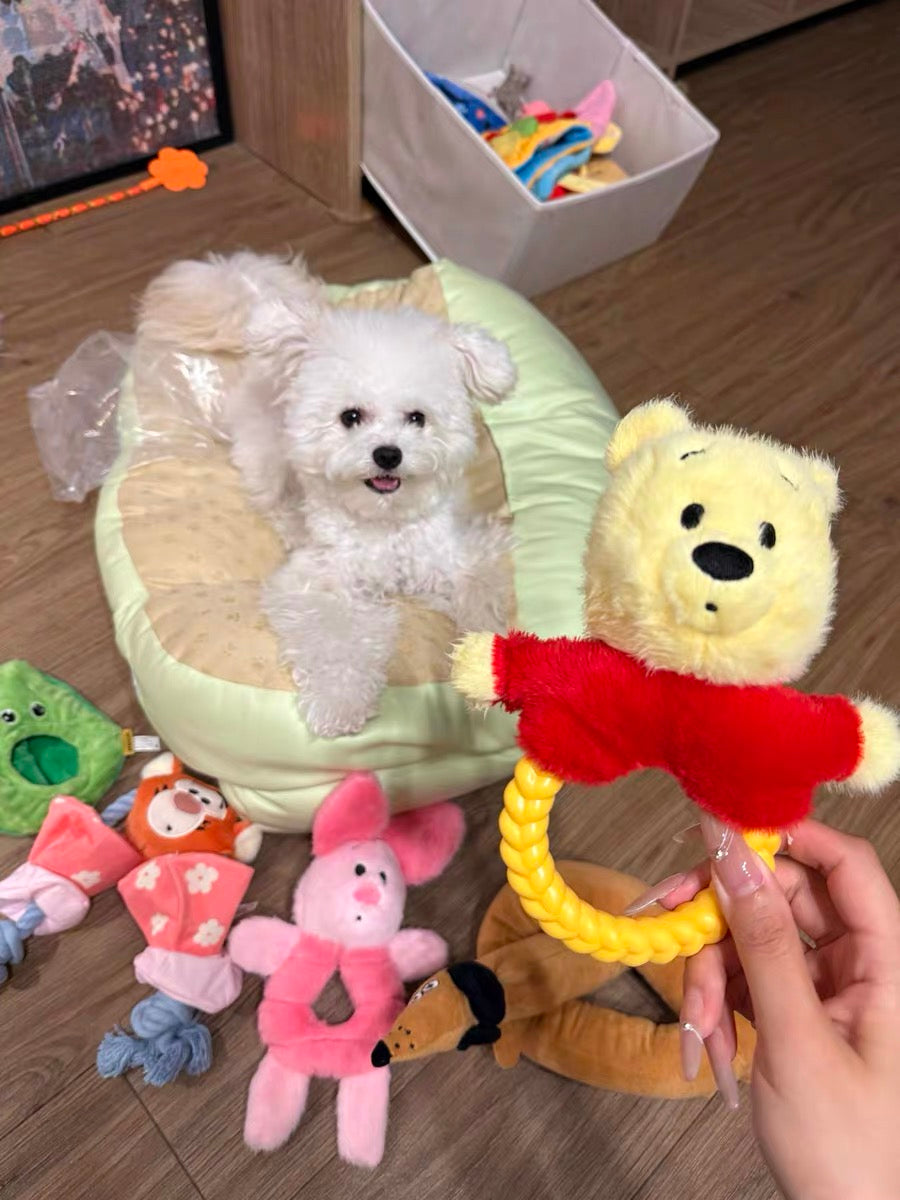 Winnie the Pooh Dog Tug Toy – Plush Chew Ring | Cute Squeaky Pull Toy for Dogs