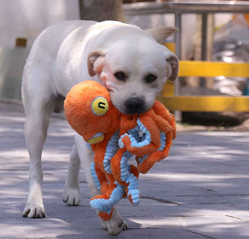 Octopus Plush Dog Toy – Squeaky Head &amp; Elastic-Band Legs for Interactive Fun!