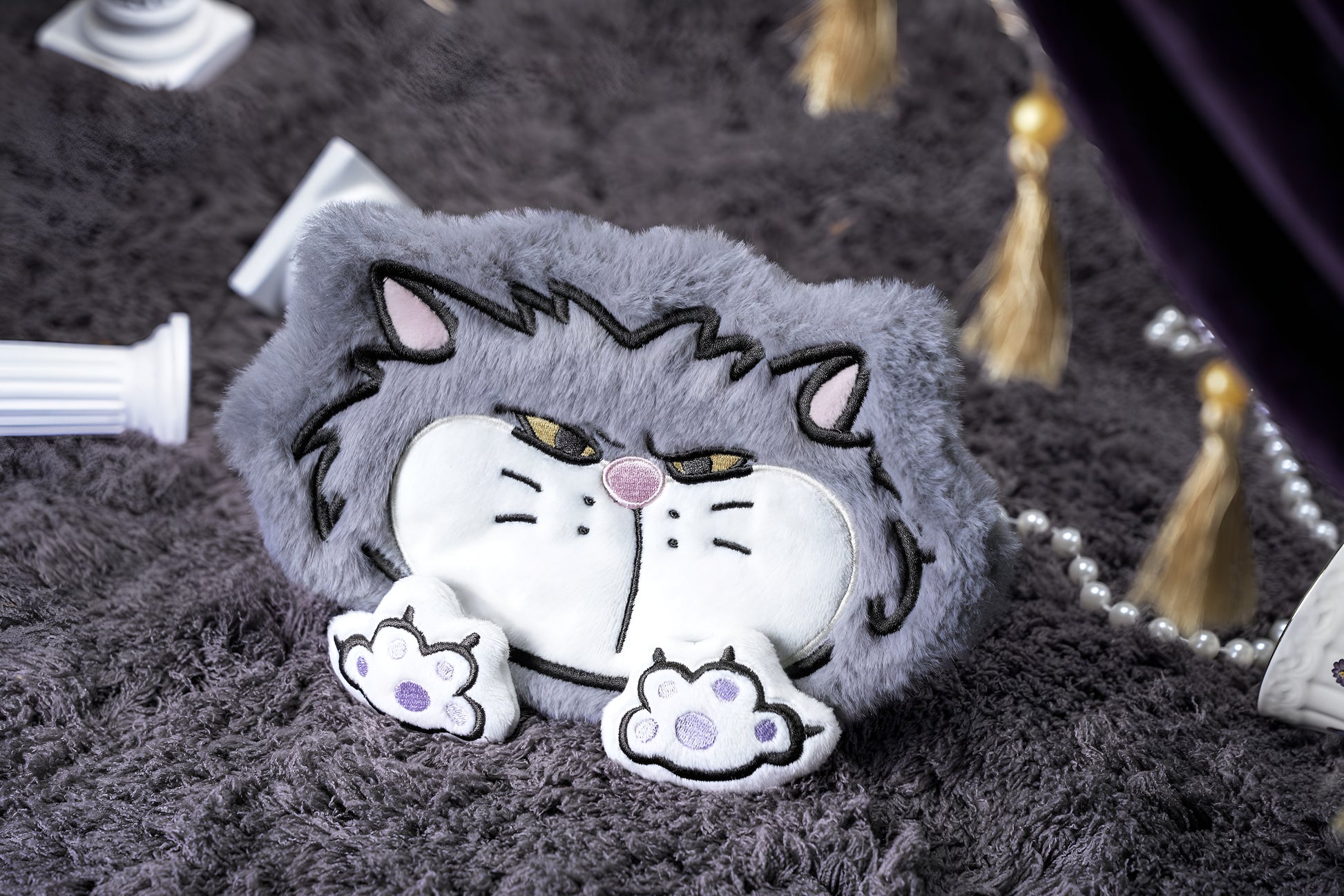 Grumpy Grey Cat Face Crinkle Toy! 😾🐱