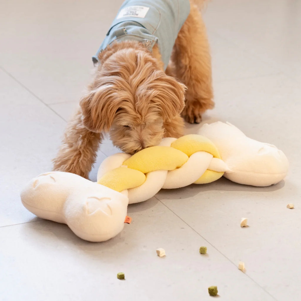 Squeaky Bone Snuffle Toy – Soft, Twisted & Treat-Filled